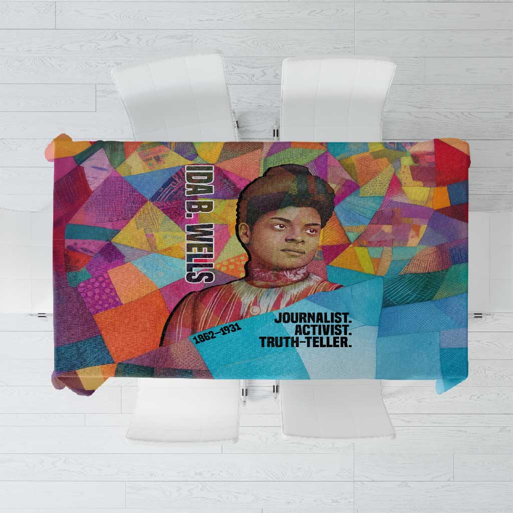 Ida B. Wells Tablecloth with Colorful Patchwork Pattern Design Confident Portrait Civil Rights and Journalism Tribute - African Pride