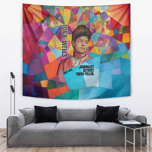 Ida B. Wells Tapestry with Colorful Patchwork Pattern Design Confident Portrait Civil Rights and Journalism Tribute - African Pride