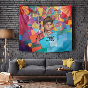 Ida B. Wells Tapestry with Colorful Patchwork Pattern Design Confident Portrait Civil Rights and Journalism Tribute - African Pride