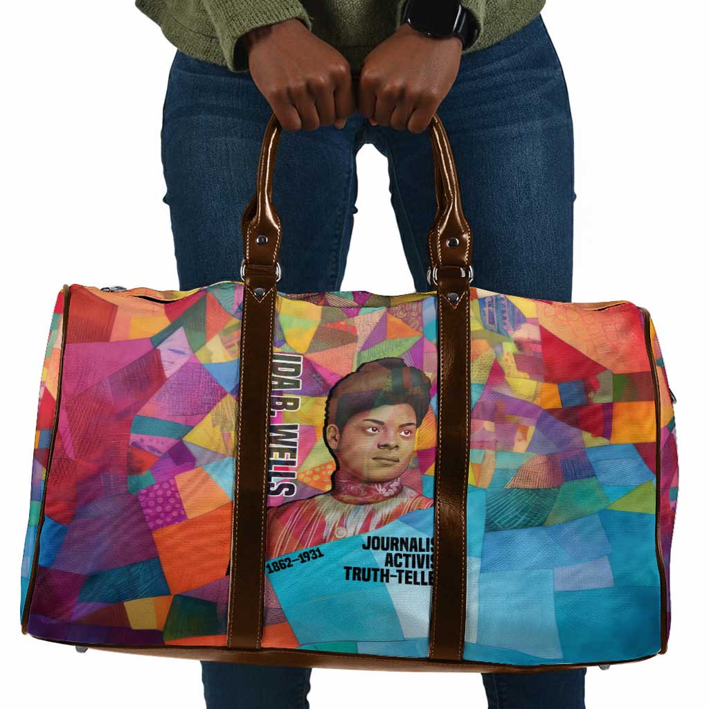 Ida B. Wells Travel Bag with Colorful Patchwork Pattern Design Confident Portrait Civil Rights and Journalism Tribute - African Pride