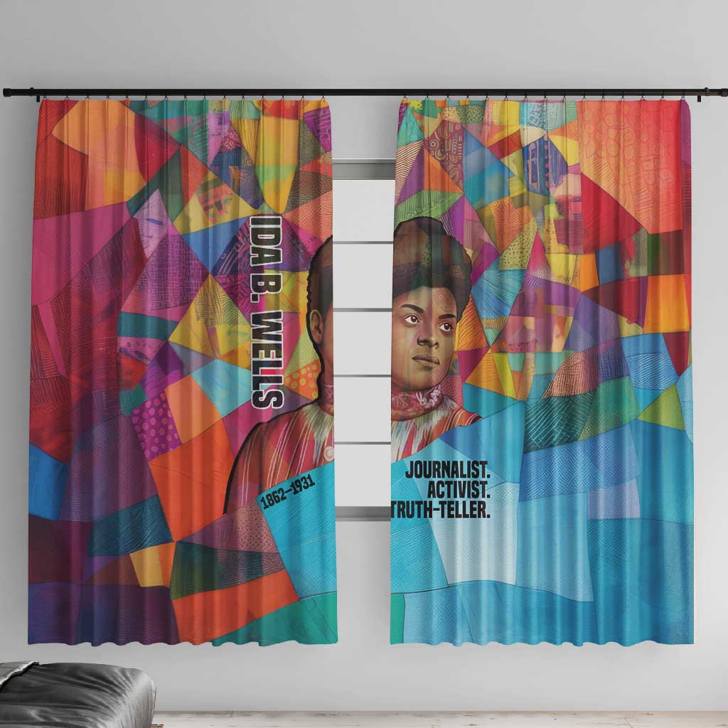 Ida B. Wells Window Curtain with Colorful Patchwork Pattern Design Confident Portrait Civil Rights and Journalism Tribute - African Pride