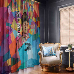 Ida B. Wells Window Curtain with Colorful Patchwork Pattern Design Confident Portrait Civil Rights and Journalism Tribute - African Pride