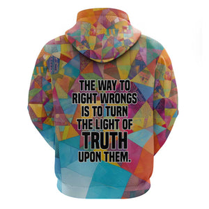Ida B. Wells Zip Hoodie with Colorful Patchwork Pattern Design Confident Portrait Civil Rights and Journalism Tribute - African Pride