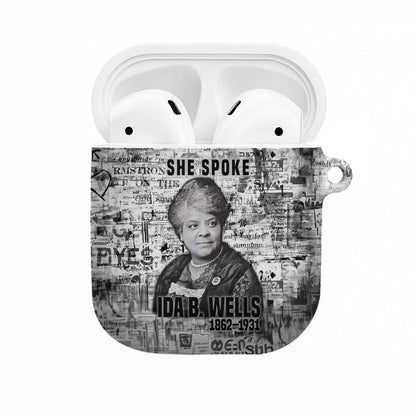 Ida B. Wells AirPods Case with Newspaper Collage Design Powerful Portrait Civil Rights and Free Press Tribute - African Pride