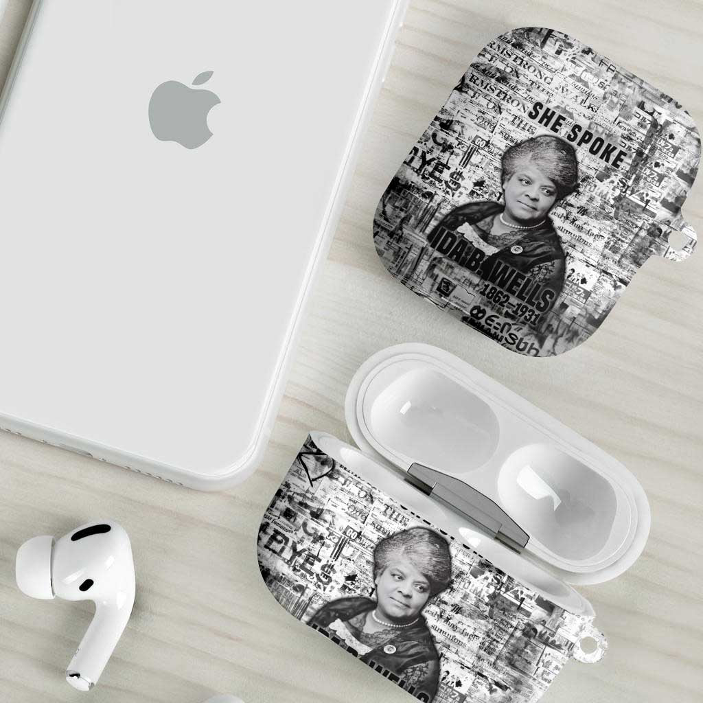 Ida B. Wells AirPods Case with Newspaper Collage Design Powerful Portrait Civil Rights and Free Press Tribute - African Pride