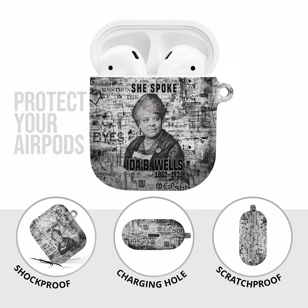 Ida B. Wells AirPods Case with Newspaper Collage Design Powerful Portrait Civil Rights and Free Press Tribute - African Pride