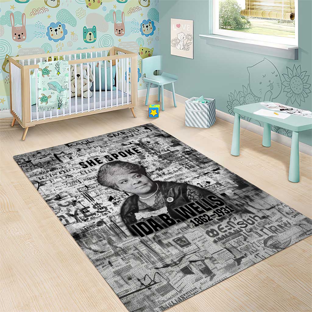 Ida B. Wells Area Rug with Newspaper Collage Design Powerful Portrait Civil Rights and Free Press Tribute - African Pride