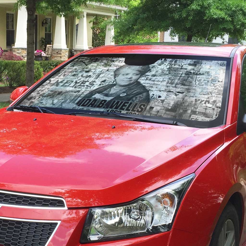Ida B. Wells Auto Sun Shade with Newspaper Collage Design Powerful Portrait Civil Rights and Free Press Tribute - African Pride
