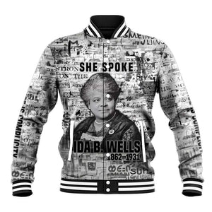 Ida B. Wells Baseball Jacket with Newspaper Collage Design Powerful Portrait Civil Rights and Free Press Tribute - African Pride
