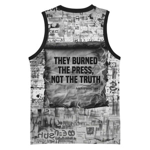 Ida B. Wells Basketball Jersey with Newspaper Collage Design Powerful Portrait Civil Rights and Free Press Tribute - African Pride