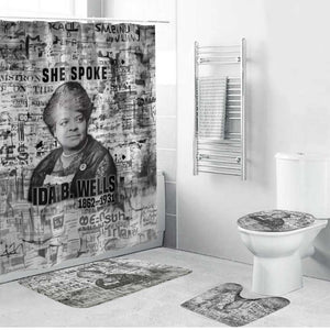 Ida B. Wells Bathroom Set with Newspaper Collage Design Powerful Portrait Civil Rights and Free Press Tribute - African Pride