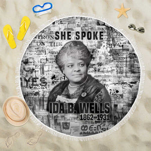Ida B. Wells Beach Blanket with Newspaper Collage Design Powerful Portrait Civil Rights and Free Press Tribute - African Pride