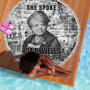 Ida B. Wells Beach Blanket with Newspaper Collage Design Powerful Portrait Civil Rights and Free Press Tribute - African Pride