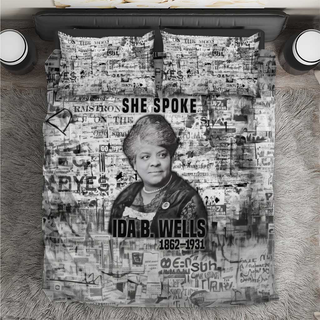 Ida B. Wells Bedding Set with Newspaper Collage Design Powerful Portrait Civil Rights and Free Press Tribute - African Pride