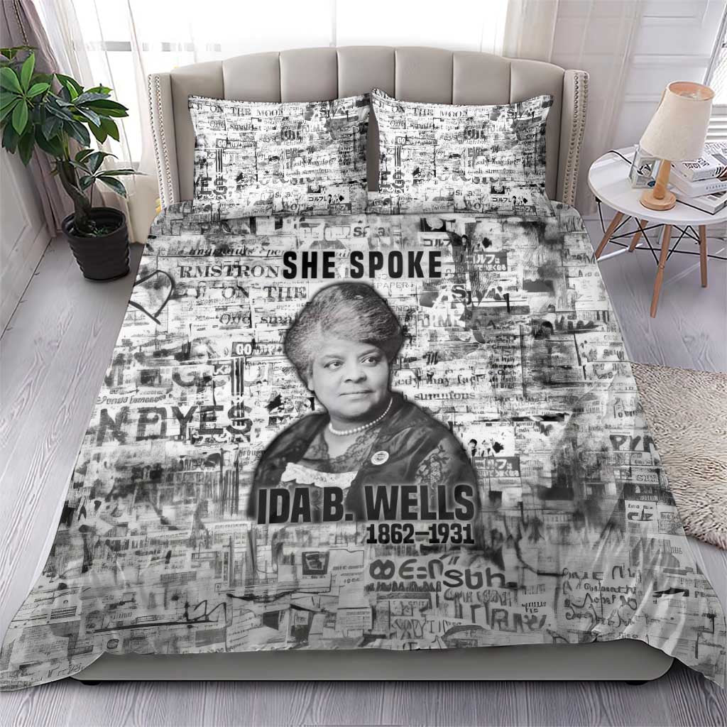 Ida B. Wells Bedding Set with Newspaper Collage Design Powerful Portrait Civil Rights and Free Press Tribute - African Pride