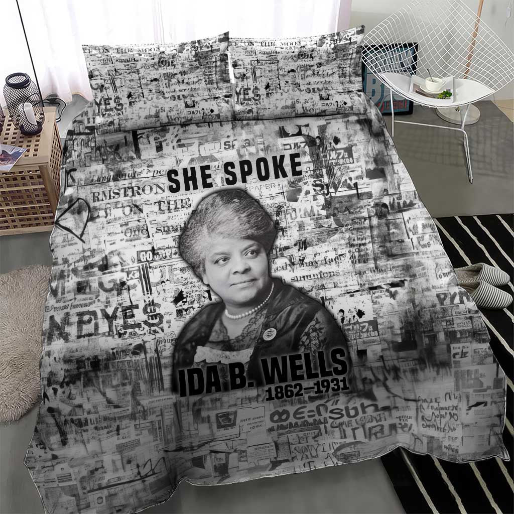 Ida B. Wells Bedding Set with Newspaper Collage Design Powerful Portrait Civil Rights and Free Press Tribute - African Pride