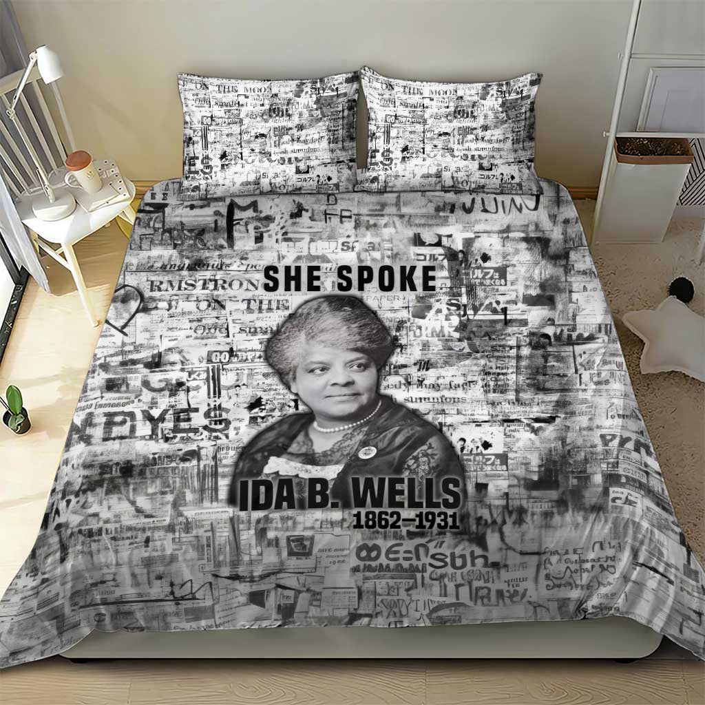 Ida B. Wells Bedding Set with Newspaper Collage Design Powerful Portrait Civil Rights and Free Press Tribute - African Pride