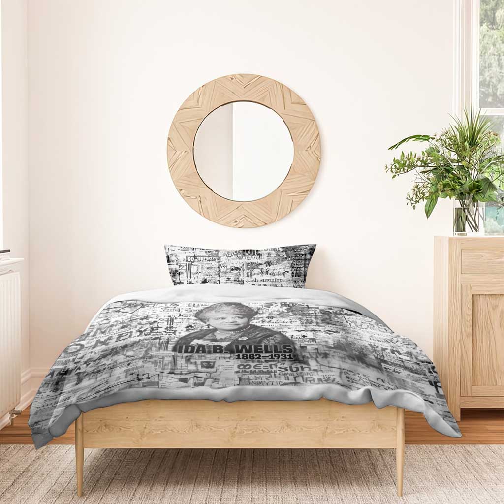 Ida B. Wells Bedding Set with Newspaper Collage Design Powerful Portrait Civil Rights and Free Press Tribute - African Pride