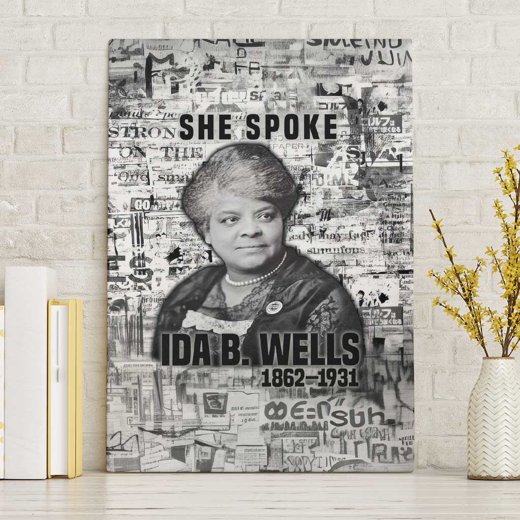 Ida B. Wells Canvas Wall Art with Newspaper Collage Design Powerful Portrait Civil Rights and Free Press Tribute - African Pride