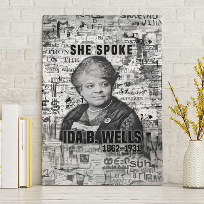 Ida B. Wells Canvas Wall Art with Newspaper Collage Design Powerful Portrait Civil Rights and Free Press Tribute - African Pride