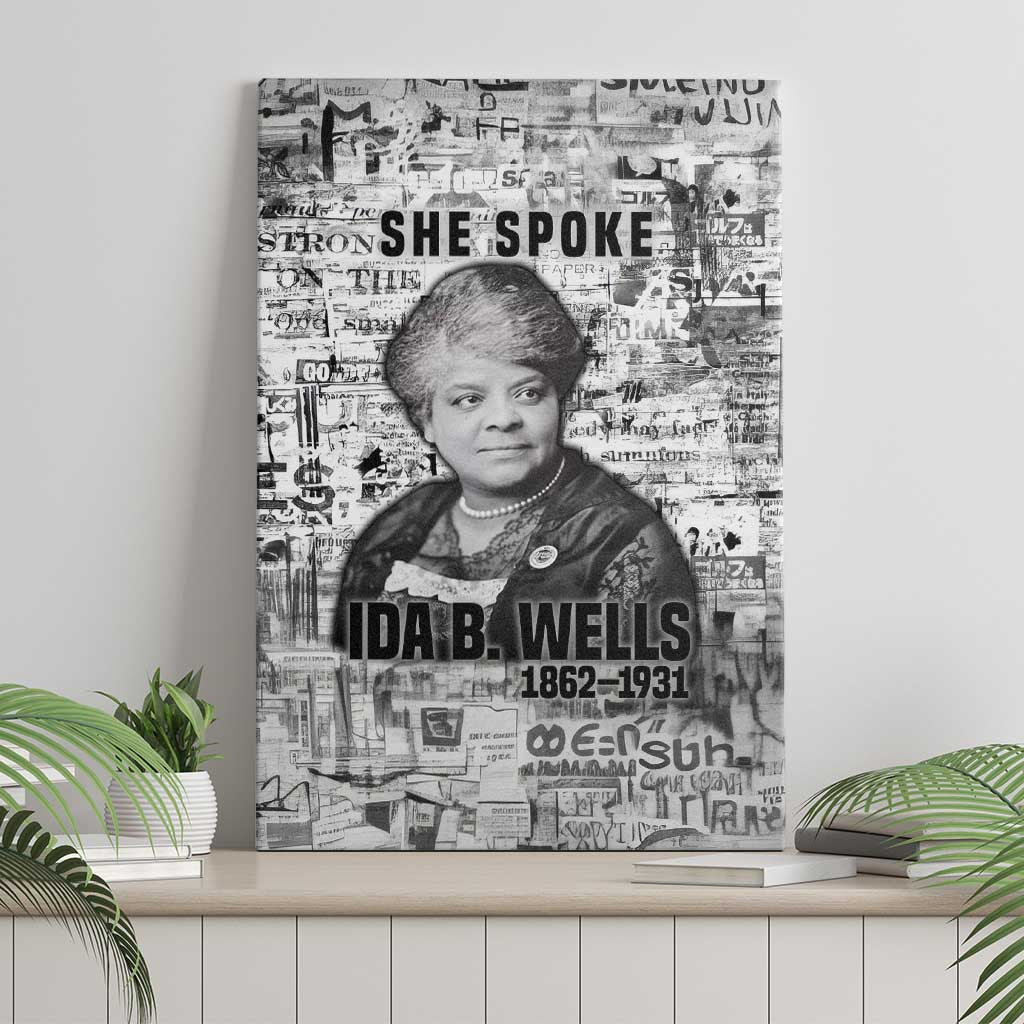Ida B. Wells Canvas Wall Art with Newspaper Collage Design Powerful Portrait Civil Rights and Free Press Tribute - African Pride