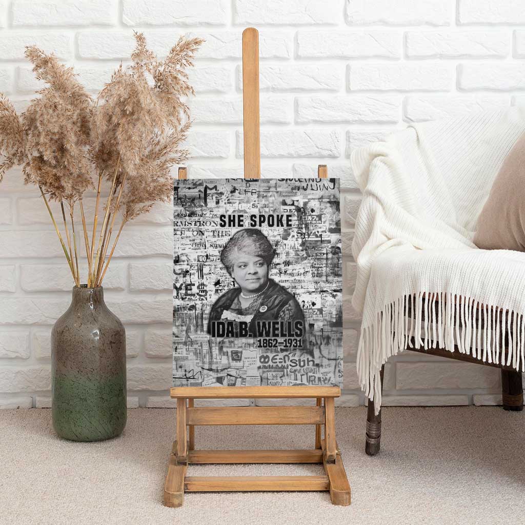 Ida B. Wells Canvas Wall Art with Newspaper Collage Design Powerful Portrait Civil Rights and Free Press Tribute - African Pride