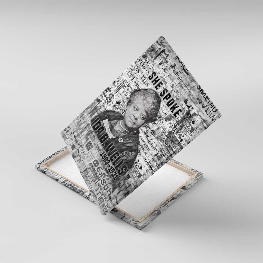 Ida B. Wells Canvas Wall Art with Newspaper Collage Design Powerful Portrait Civil Rights and Free Press Tribute - African Pride