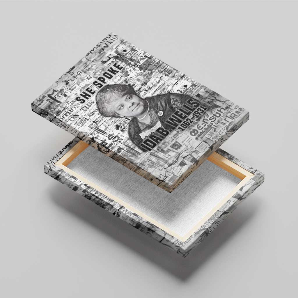Ida B. Wells Canvas Wall Art with Newspaper Collage Design Powerful Portrait Civil Rights and Free Press Tribute - African Pride
