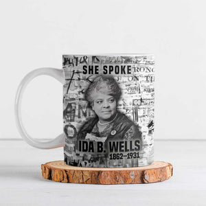 Ida B. Wells Ceramic Mug with Newspaper Collage Design Powerful Portrait Civil Rights and Free Press Tribute - African Pride
