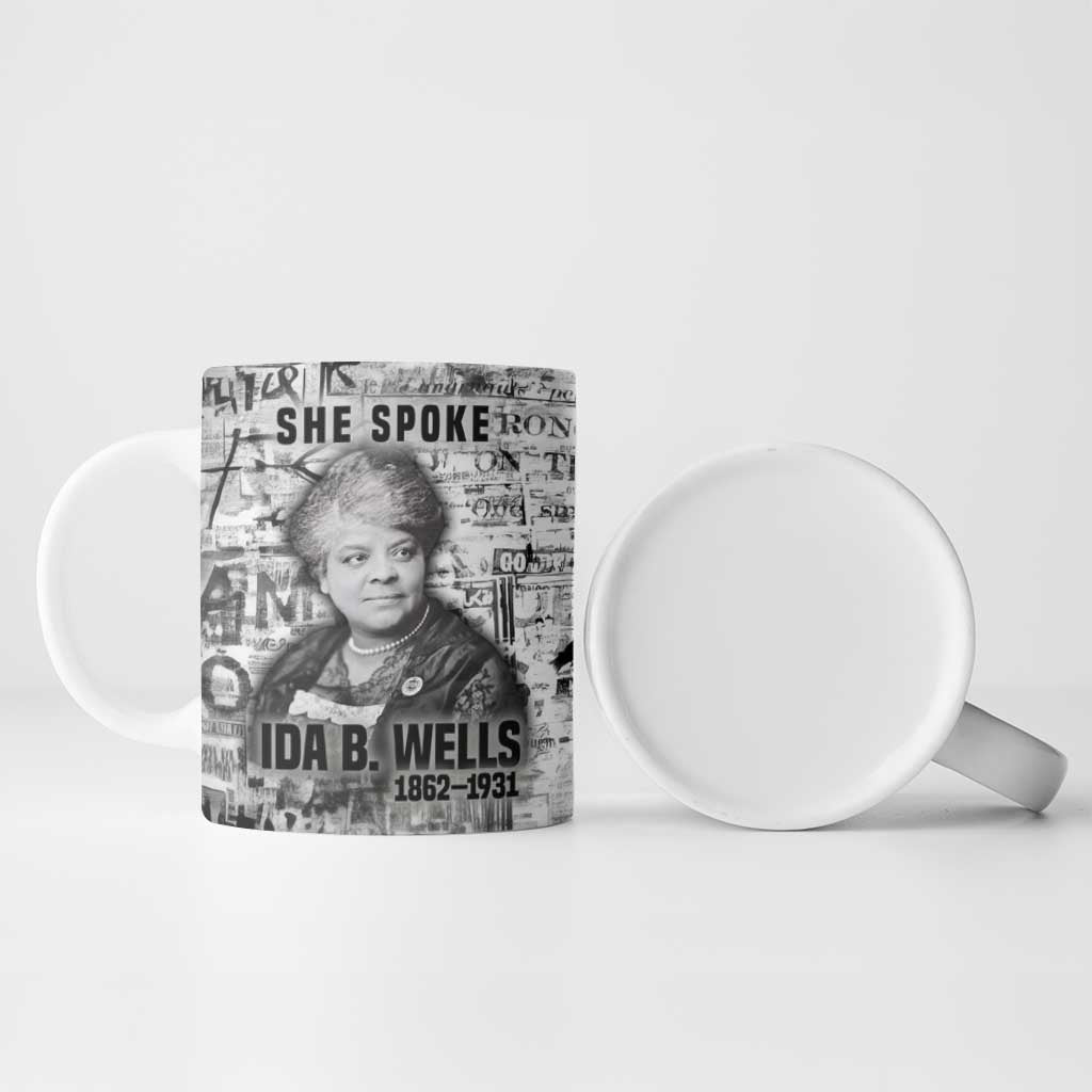 Ida B. Wells Ceramic Mug with Newspaper Collage Design Powerful Portrait Civil Rights and Free Press Tribute - African Pride