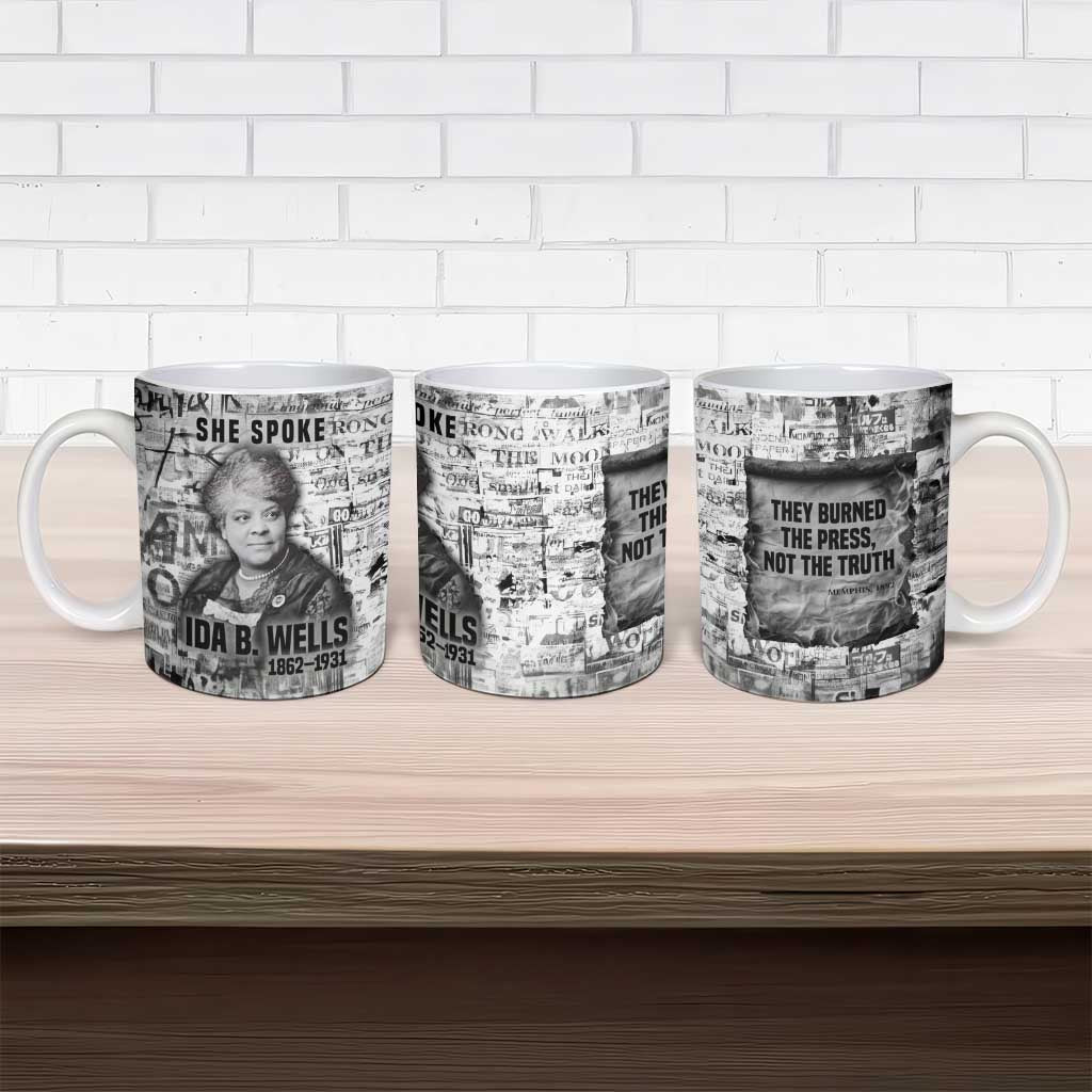Ida B. Wells Ceramic Mug with Newspaper Collage Design Powerful Portrait Civil Rights and Free Press Tribute - African Pride