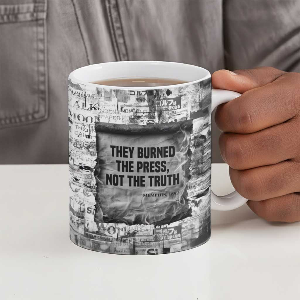 Ida B. Wells Ceramic Mug with Newspaper Collage Design Powerful Portrait Civil Rights and Free Press Tribute - African Pride