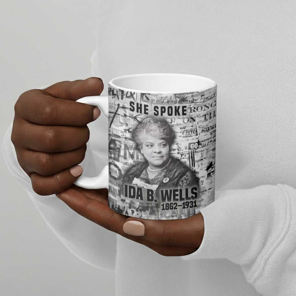 Ida B. Wells Ceramic Mug with Newspaper Collage Design Powerful Portrait Civil Rights and Free Press Tribute - African Pride
