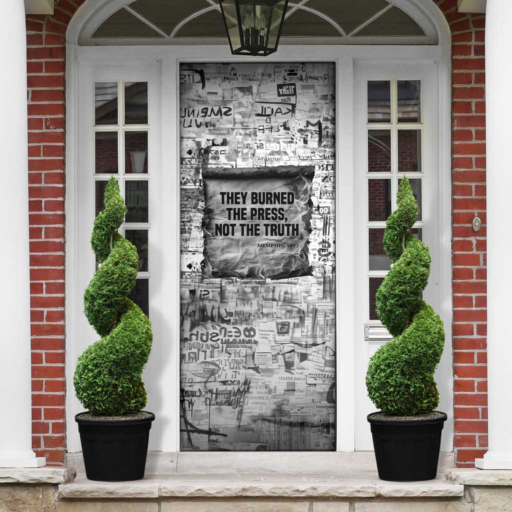 Ida B. Wells Door Cover with Newspaper Collage Design Powerful Portrait Civil Rights and Free Press Tribute - African Pride