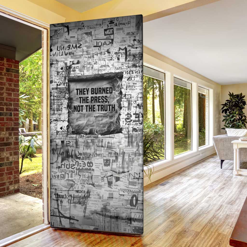 Ida B. Wells Door Cover with Newspaper Collage Design Powerful Portrait Civil Rights and Free Press Tribute - African Pride