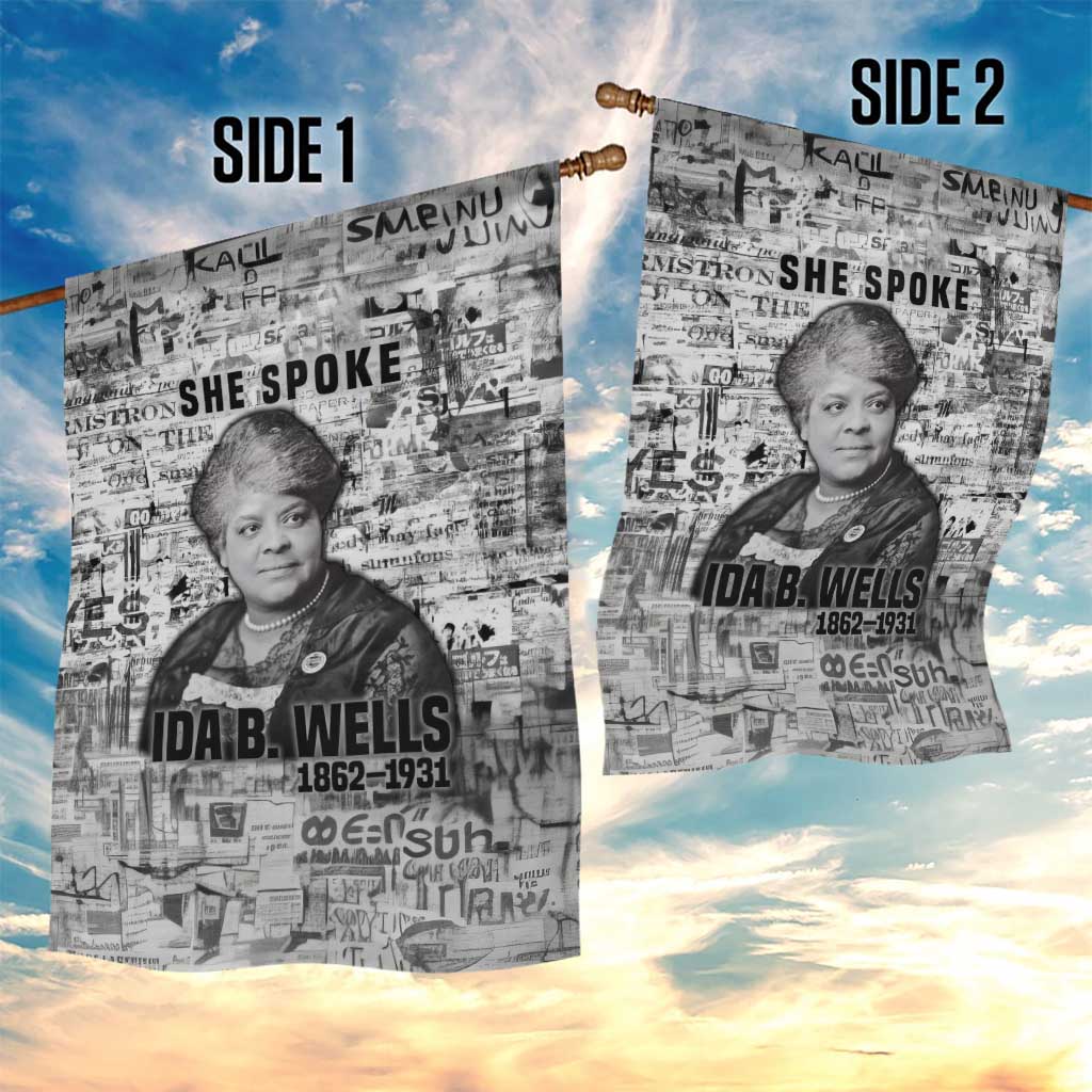 Ida B. Wells Garden Flag with Newspaper Collage Design Powerful Portrait Civil Rights and Free Press Tribute - African Pride