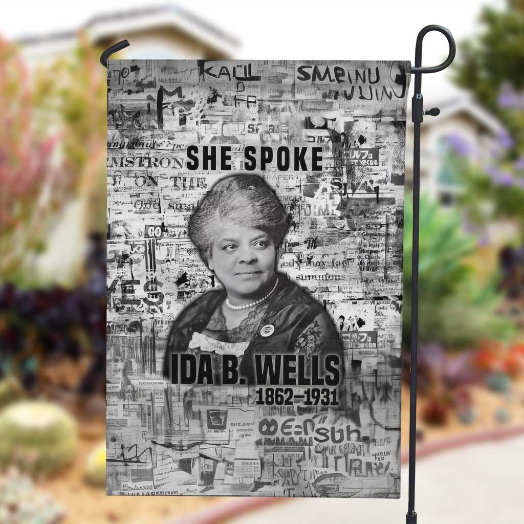 Ida B. Wells Garden Flag with Newspaper Collage Design Powerful Portrait Civil Rights and Free Press Tribute - African Pride