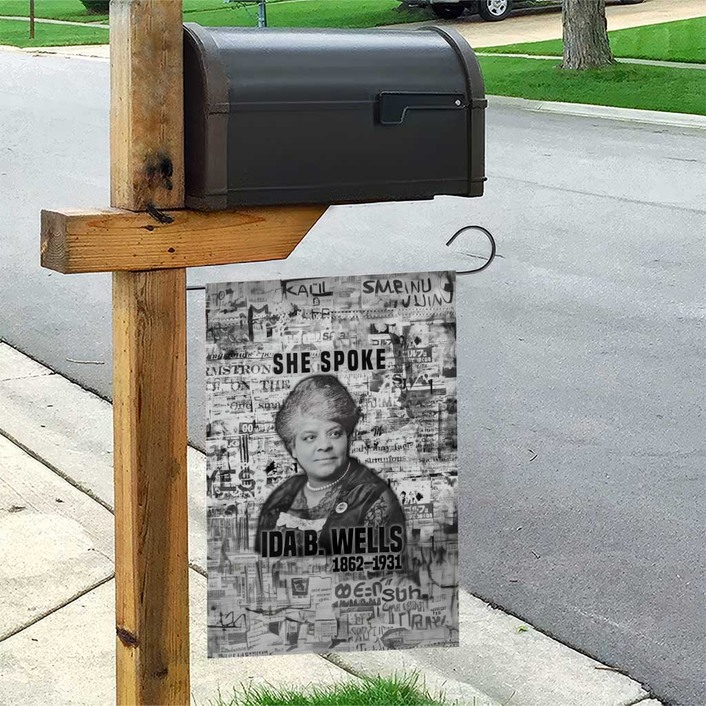 Ida B. Wells Garden Flag with Newspaper Collage Design Powerful Portrait Civil Rights and Free Press Tribute - African Pride