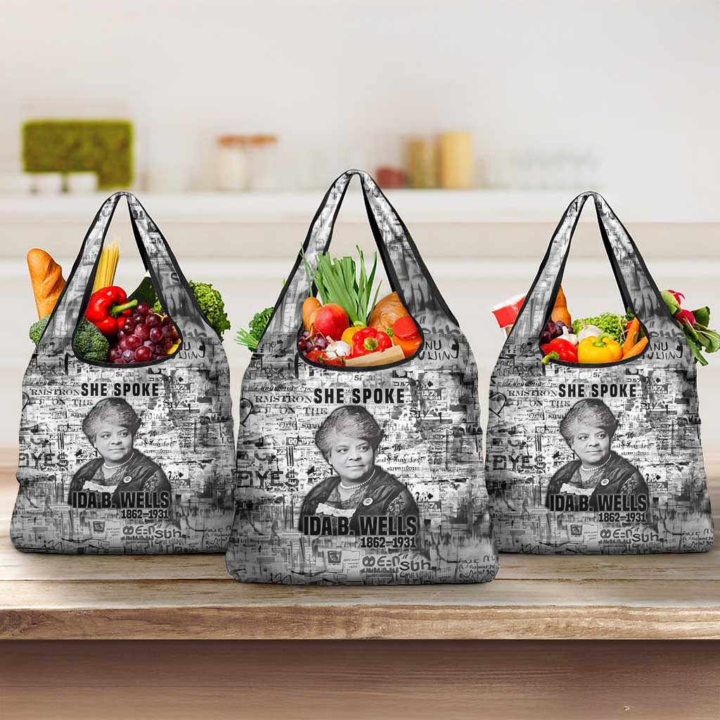 Ida B. Wells Grocery Bag with Newspaper Collage Design Powerful Portrait Civil Rights and Free Press Tribute - African Pride
