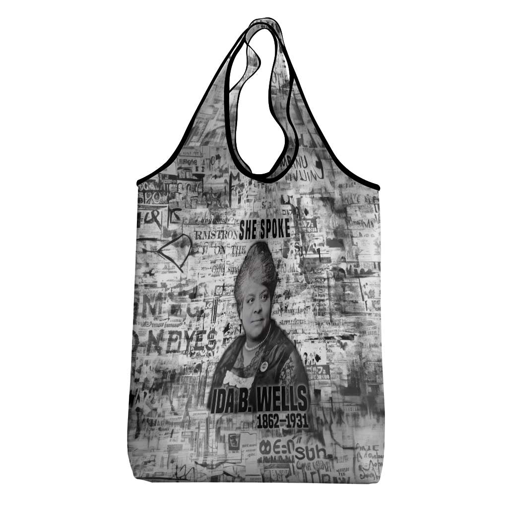 Ida B. Wells Grocery Bag with Newspaper Collage Design Powerful Portrait Civil Rights and Free Press Tribute - African Pride