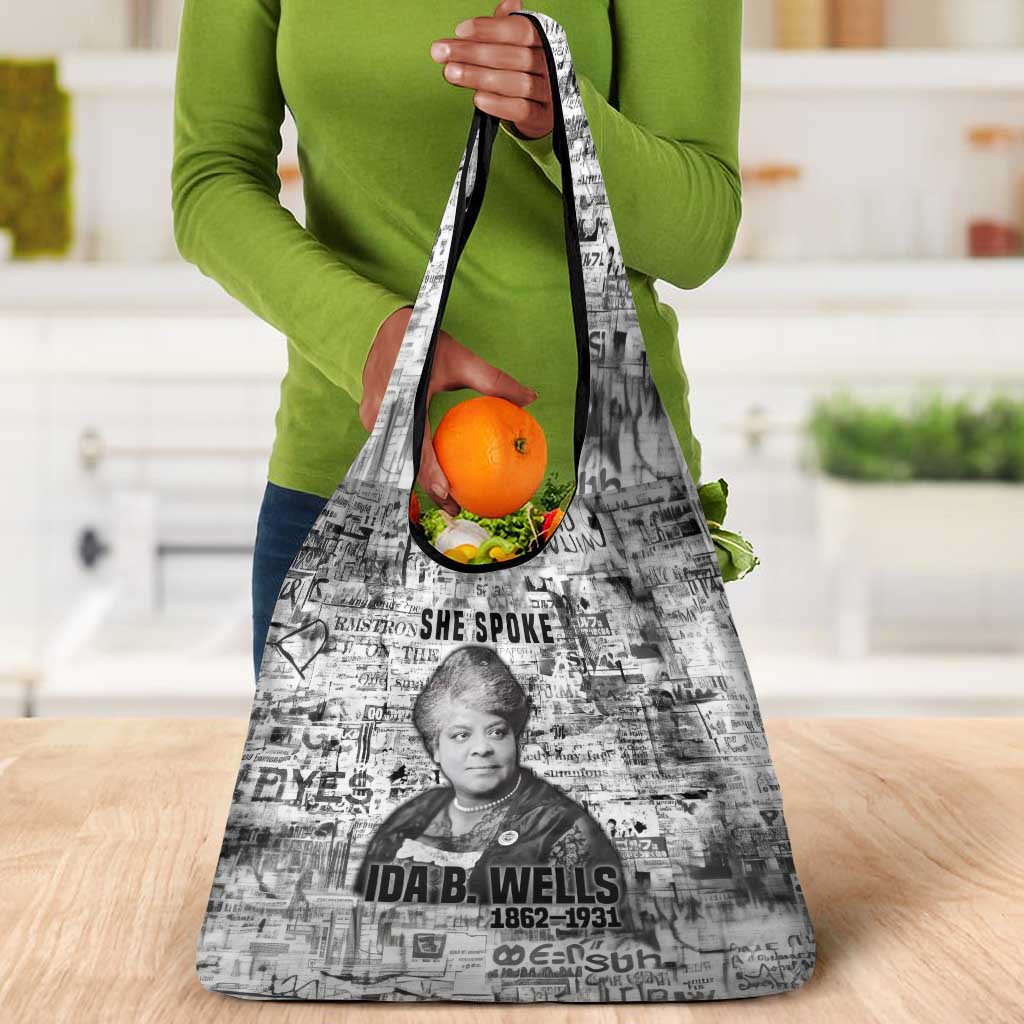 Ida B. Wells Grocery Bag with Newspaper Collage Design Powerful Portrait Civil Rights and Free Press Tribute - African Pride