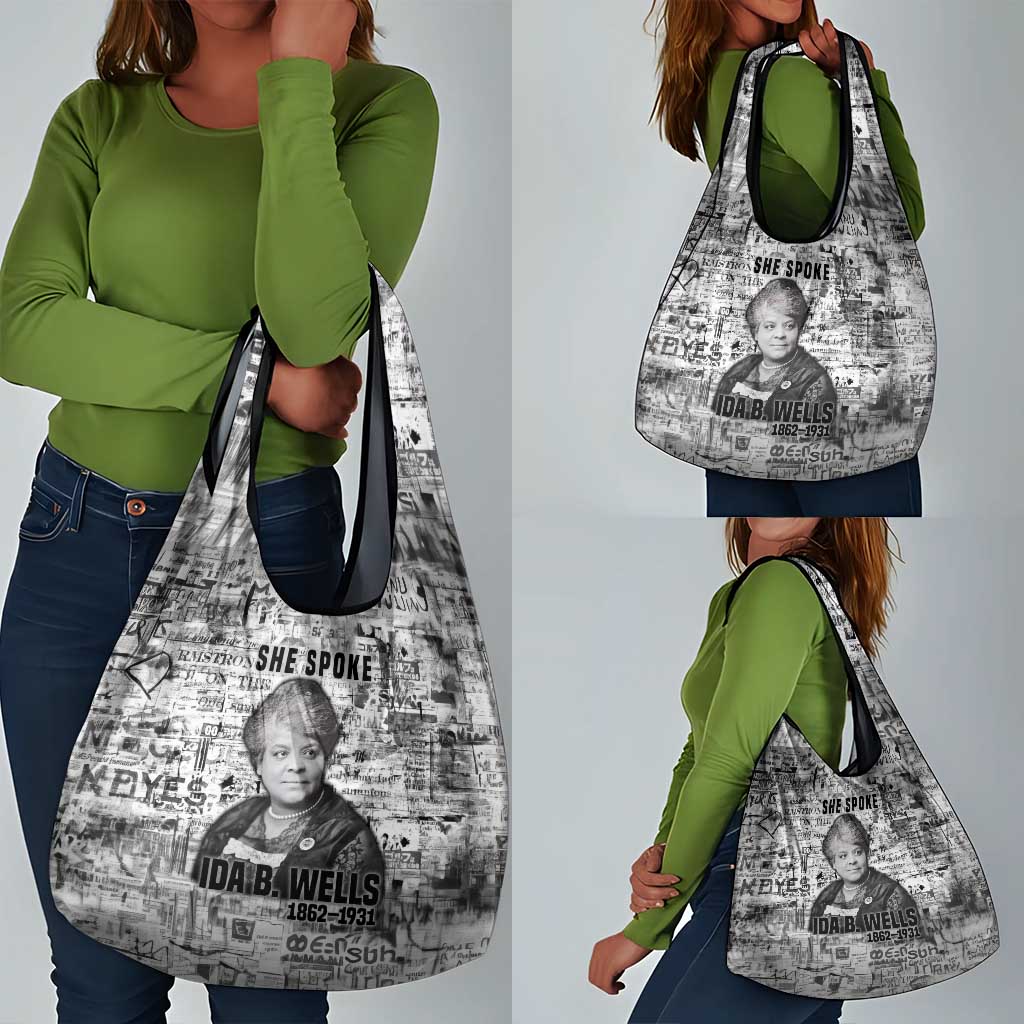 Ida B. Wells Grocery Bag with Newspaper Collage Design Powerful Portrait Civil Rights and Free Press Tribute - African Pride