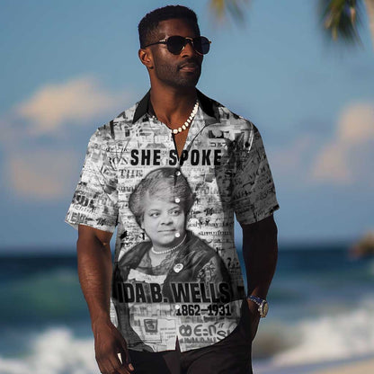 Ida B. Wells Hawaiian Shirt with Newspaper Collage Design Powerful Portrait Civil Rights and Free Press Tribute - African Pride