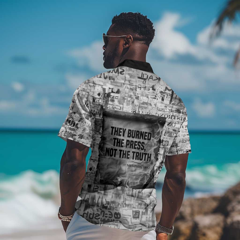 Ida B. Wells Hawaiian Shirt with Newspaper Collage Design Powerful Portrait Civil Rights and Free Press Tribute - African Pride