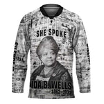 Ida B. Wells Hockey Jersey with Newspaper Collage Design Powerful Portrait Civil Rights and Free Press Tribute - African Pride