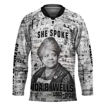 Ida B. Wells Hockey Jersey with Newspaper Collage Design Powerful Portrait Civil Rights and Free Press Tribute - African Pride
