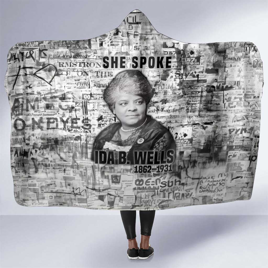 Ida B. Wells Hooded Blanket with Newspaper Collage Design Powerful Portrait Civil Rights and Free Press Tribute - African Pride