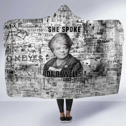 Ida B. Wells Hooded Blanket with Newspaper Collage Design Powerful Portrait Civil Rights and Free Press Tribute - African Pride