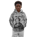 Ida B. Wells Kid Hoodie with Newspaper Collage Design Powerful Portrait Civil Rights and Free Press Tribute - African Pride