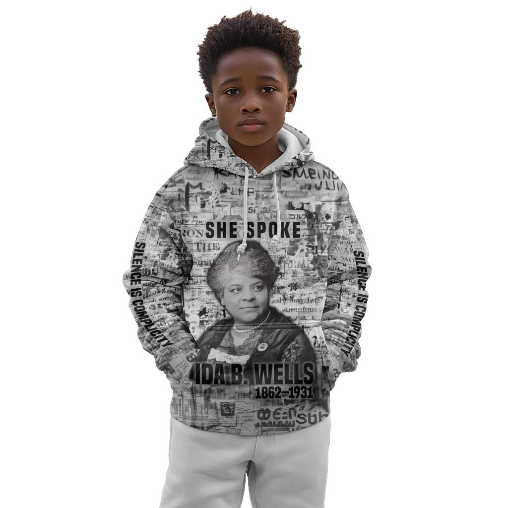Ida B. Wells Kid Hoodie with Newspaper Collage Design Powerful Portrait Civil Rights and Free Press Tribute - African Pride